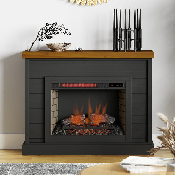 Legends Furniture Bridgevine Home Washington 48 Inch Fireplace With Mantel, Black And Whiskey Finish Seal Skin And Whiskey, Black Poplar Solids And Okoume Veneers Wa5112.Swk