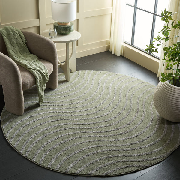 Safavieh Wave Elegant Round Green & Grey Area Rug With Subtle Geometric Waves, Soft 3/4" Pile, Durable Design 6'-7" x 6'-7" WAV726Y-7R
