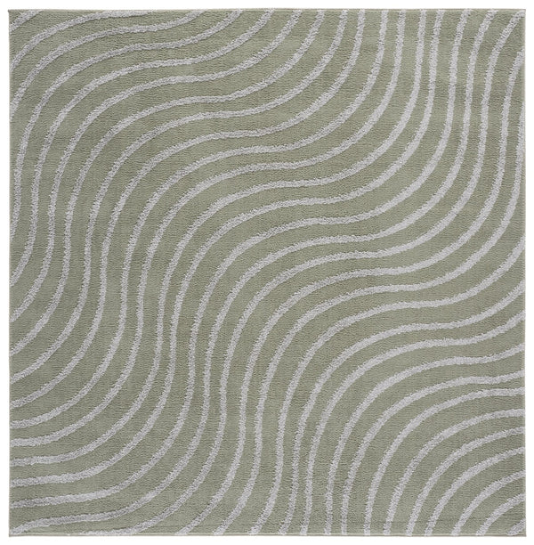 Safavieh Wave Contemporary Green & Grey Geometric Area Rug — Low-Profile Plush, Durable Power-Loomed Turkish Design 6'-7" x 6'-7" WAV726Y-7SQ