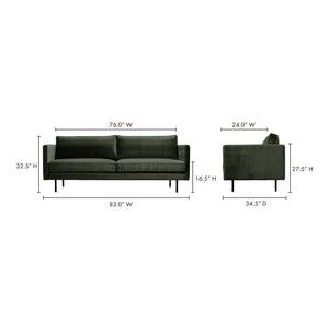 Moe's Home Raphael Sofa: Luxe Mid-century Modern Design With Deep Cushions For Ultimate Comfort & Style Green Upholstery, 100% Polyester,Solid Wood And Mdf Frame Wb-1002-27