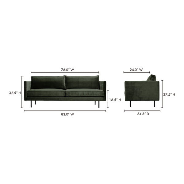 Moe's Home Raphael Sofa: Luxe Mid-century Modern Design With Deep Cushions For Ultimate Comfort & Style Green Upholstery, 100% Polyester,Solid Wood And Mdf Frame Wb-1002-27
