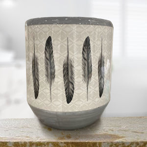 Hiend Accents Feather Design Ceramic Wastebasket - Elevate Your Bathroom With Southwestern Artistry And Elegance Cream,Gray Ceramic Wb1754