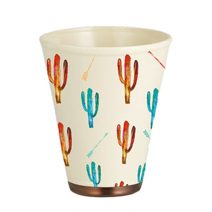 Hiend Accents Cactus Ceramic Wastebasket - Vibrant Southwestern Decor With Charming Cacti & Arrows, 152 Oz Capacity Cream Ceramic Wb1756