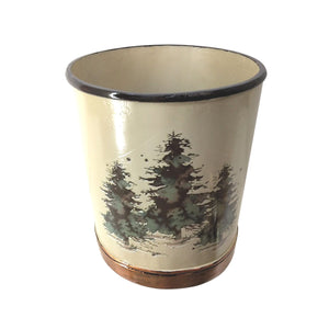 Hiend Accents Joshua Snow Wastebasket - Rustic Elegance For Your Home With Pine Forest Design And Gold Accents Cream Resin Wb1915