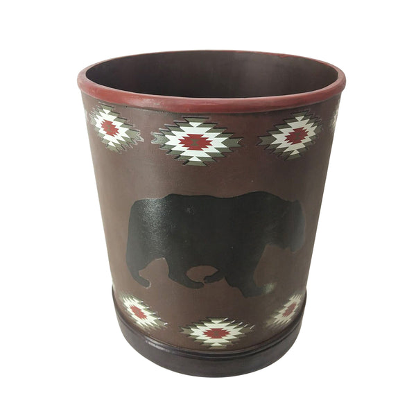 Hiend Accents Aztec Bear Wastebasket - Stylish Resin Design With Rustic Southwestern Charm For Any Room Decor Green,Black,Tan Resin Wb1917