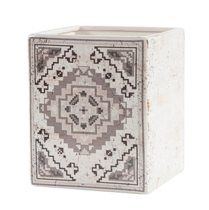 Hiend Accents Dakota Ceramic Wastebasket - Stylish Aztec Design, Durable Quality, Perfect For Southwestern Decor Cream Ceramic Wb2037