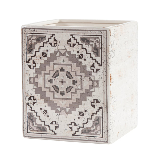 Hiend Accents Dakota Ceramic Wastebasket - Stylish Aztec Design, Durable Quality, Perfect For Southwestern Decor Cream Ceramic Wb2037