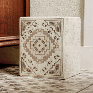 Hiend Accents Dakota Ceramic Wastebasket - Stylish Aztec Design, Durable Quality, Perfect For Southwestern Decor Cream Ceramic Wb2037