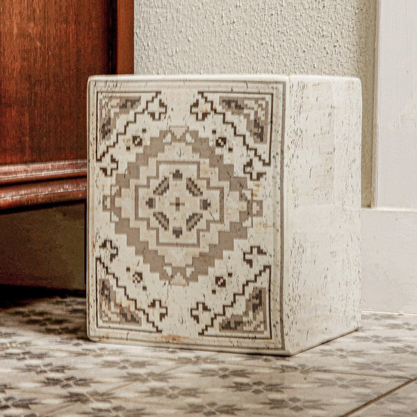 Hiend Accents Dakota Ceramic Wastebasket - Stylish Aztec Design, Durable Quality, Perfect For Southwestern Decor Cream Ceramic Wb2037