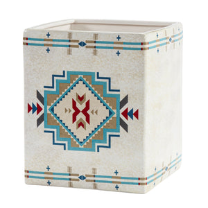 Hiend Accents Spirit Valley Ceramic Wastebasket - Elevate Your Bathroom With Southwestern Artisan Elegance Cream,Red,Green Ceramic Wb2113