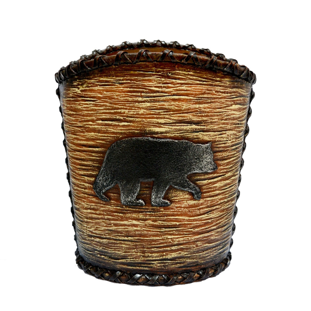 Hiend Accents Lodge Bear Wastebasket - Rustic Cabin Charm With Bear Silhouette And Elegant Wood Trim Accents Brown Resin Wb3110