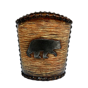 Hiend Accents Lodge Bear Wastebasket - Rustic Cabin Charm With Bear Silhouette And Elegant Wood Trim Accents Brown Resin Wb3110