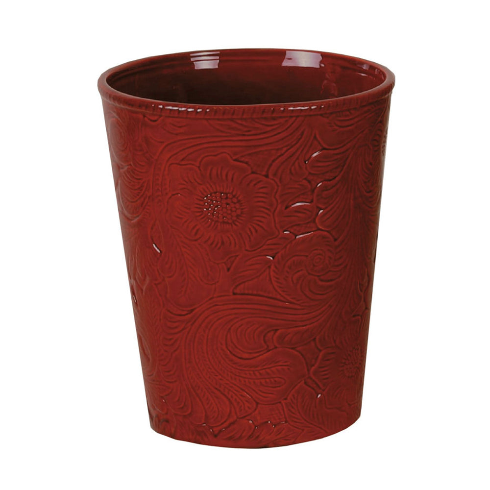 Hiend Accents Savannah Ceramic Wastebasket - Elegant Floral Design For Home Decor And Stylish Waste Disposal Red Ceramic Wb4001-os-rd