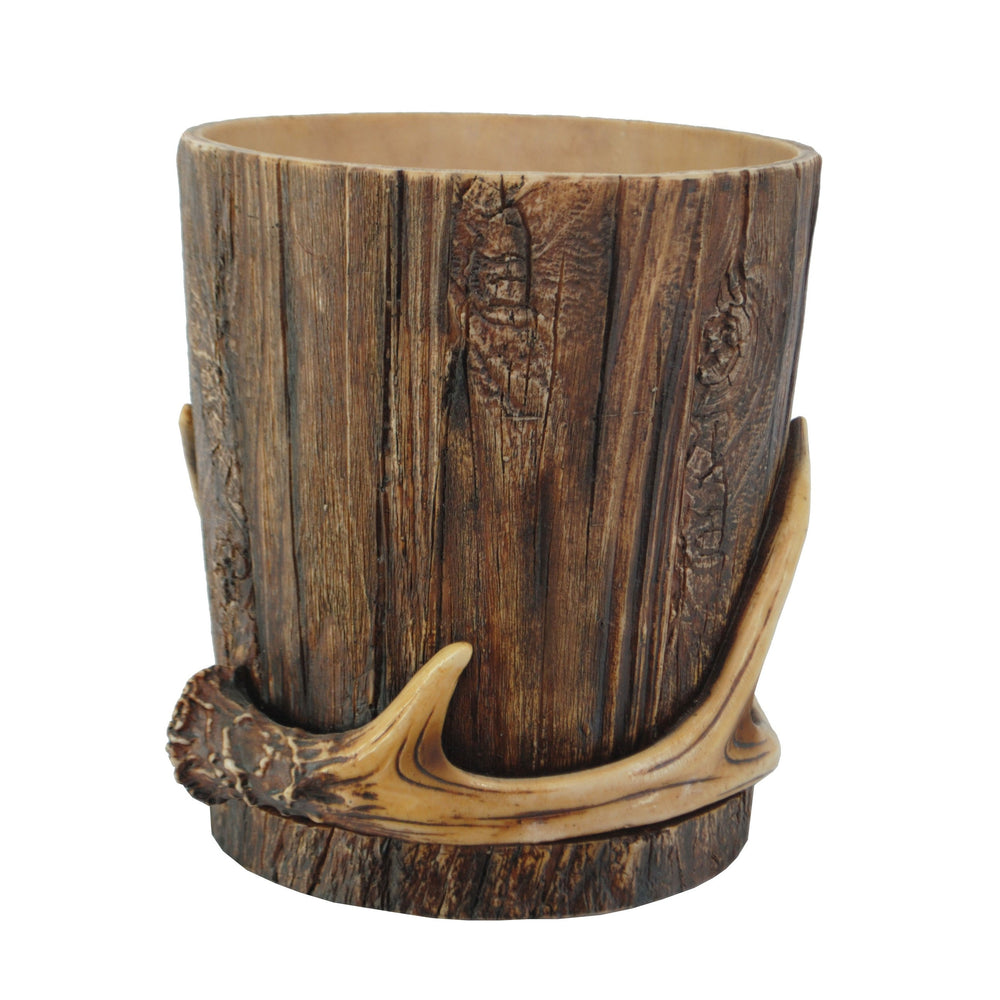 Hiend Accents Antler Wastebasket - Rustic Tree Bark Design For Elegant Home Décor In Offices And Bathrooms Brown Resin Wb6100