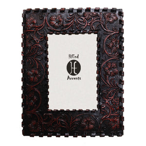 Hiend Accents Laced Edge Tooled Leather Picture Frame - Elegant Floral Design For Vertical Or Horizontal Photos Black,Red Resin Wd1000-46-oc