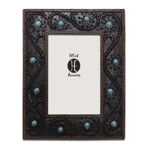 Hiend Accents Scrolled Lacing With Turquoise Stones - Elegant Floral Photo Frame For Rustic Home Décor Collection Chcolote Resin Wd1001