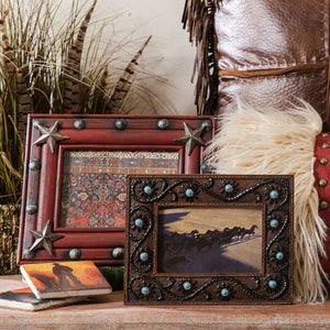 Hiend Accents Scrolled Lacing With Turquoise Stones - Elegant Floral Photo Frame For Rustic Home Décor Collection Chcolote Resin Wd1001