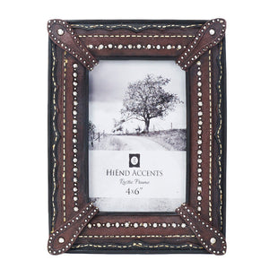 Hiend Accents Corner Straps Frame - Stylish Western Design With Silver Studding For Cherished Memories Display Brown Resin Wd1005