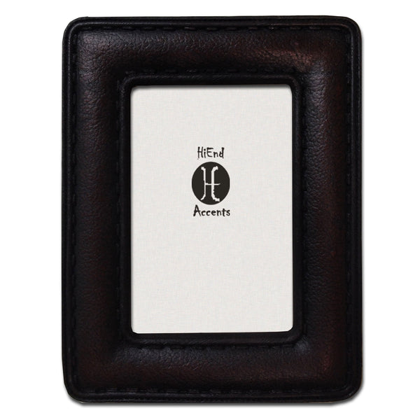 Hiend Accents Grained Leather Frame - Rustic Elegance With Sophisticated Stitching For Cherished Memories Display Black Resin Wd1007-46-oc