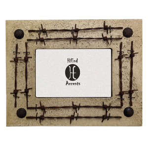 Hiend Accents Dbl Barbwire Rustic Photo Frame - Unique Resin Design With Real Barbwire Accents For Home Decor Cream Resin Wd1009-46-cr