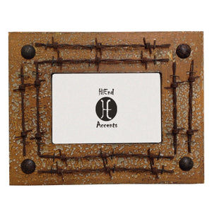 Hiend Accents Dbl Barbwire Photo Frame - Rustic Charm With Distressed Wood Look And Chic Western Accents Natural Resin Wd1009-46-nt