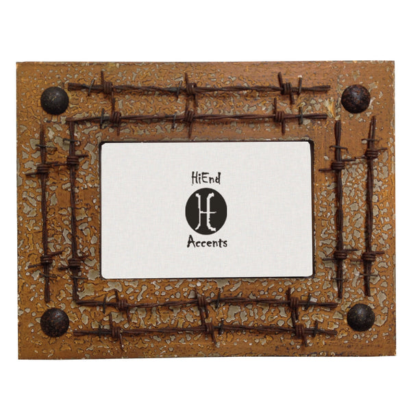 Hiend Accents Dbl Barbwire Photo Frame - Rustic Charm With Distressed Wood Look And Chic Western Accents Natural Resin Wd1009-46-nt