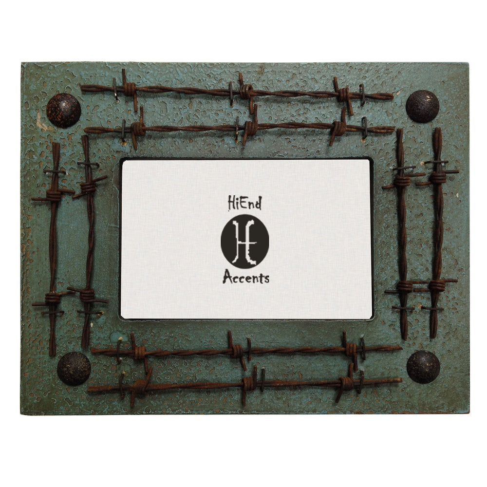 Hiend Accents Dbl Barbwire Rustic Photo Frame - Unique Resin Design With Real Barbwire Accents For Home Decor Turquoise Resin Wd1009-46-tq