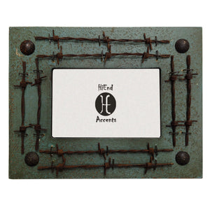 Hiend Accents Dbl Barbwire Rustic Photo Frame - Unique Resin Design With Real Barbwire Accents For Home Decor Turquoise Resin Wd1009-46-tq