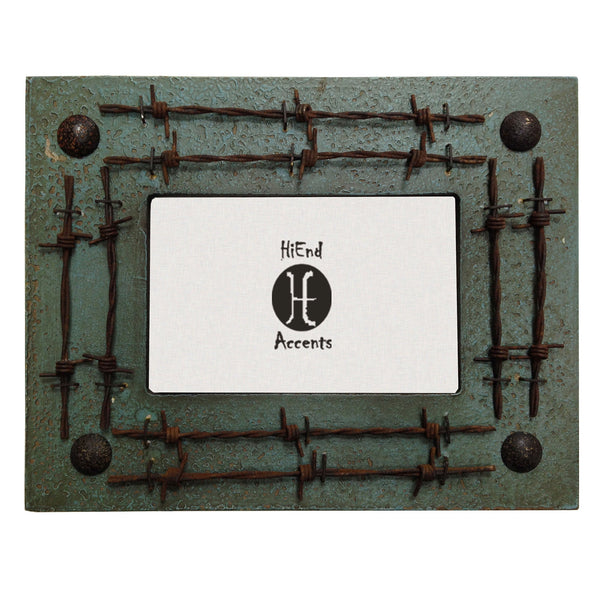 Hiend Accents Dbl Barbwire Rustic Photo Frame - Unique Resin Design With Real Barbwire Accents For Home Decor Turquoise Resin Wd1009-46-tq