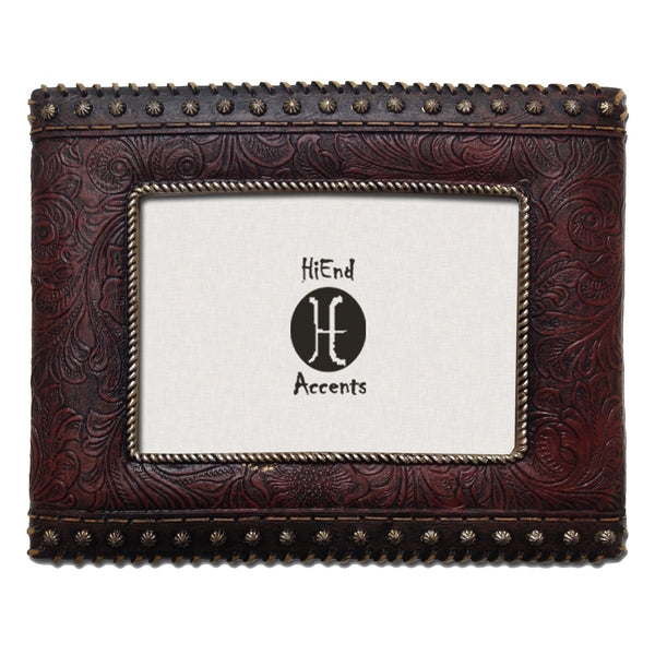 Hiend Accents Tooled Leather & Studded Sides Picture Frame - Rustic Charm For Your Western-inspired Home Decor  Resin Wd1015-46-oc