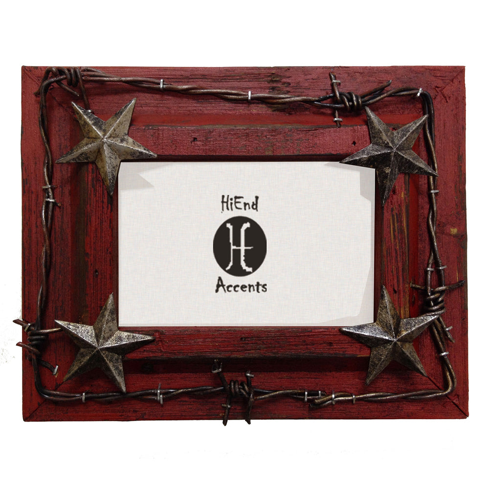 Hiend Accents Barbwire Distressed Wooden Picture Frame With Rustic Accents For A Unique Western Home Décor Red Resin Wd1016-46-rd