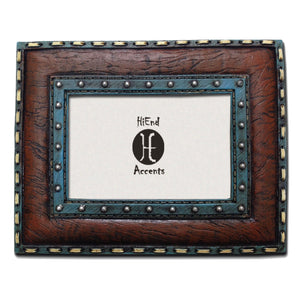 Hiend Accents Turquoise Hand-painted Leather Insert Picture Frame Set - Rustic Charm For Your Cherished Memories Blue Resin Wd1018