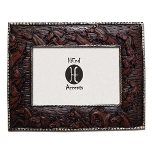 Hiend Accents Carved Horse Heads Picture Frame Set – Exquisite Rustic Decor For Cherished Memories & Equine Lovers Brown Resin Wd1208