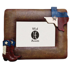 Hiend Accents Texas Flag & Boots Picture Frame - Western Decor For Cherished Memories In Stylish Design Brown Resin Wd1502