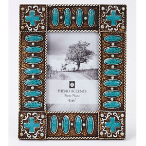 Hiend Accents Turquoise Stones Cross Picture Frame - Elegant Resin Design With Faux Leather And Rustic Accents Turquoise Resin Wd1606