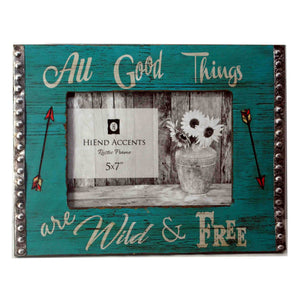 Hiend Accents All Good Things Wooden Picture Frame - Rustic Elegance For Cherished Memories In Home Decor Turquoise Wood,Silver Metal Edging Wd1705