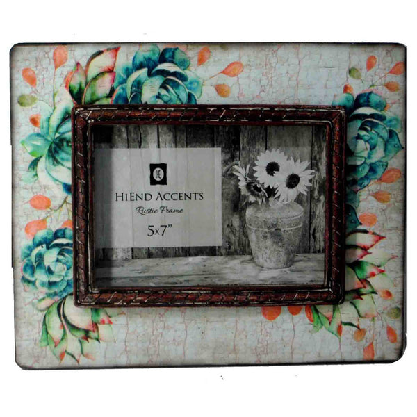 Hiend Accents Turquoise Floral Wooden Picture Frame Set Of 4 – Vibrant Home Decor For Cherished Memories White Resin Wd1707