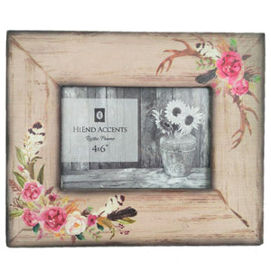 Hiend Accents Rose/Antler Picture Frame - Bohemian Elegance For Cherished Memories And Stunning Décor Enhancement Tan,Pink Wood Wd1710