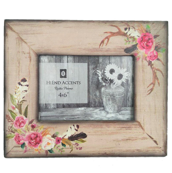 Hiend Accents Rose/Antler Picture Frame - Bohemian Elegance For Cherished Memories And Stunning Décor Enhancement Tan,Pink Wood Wd1710