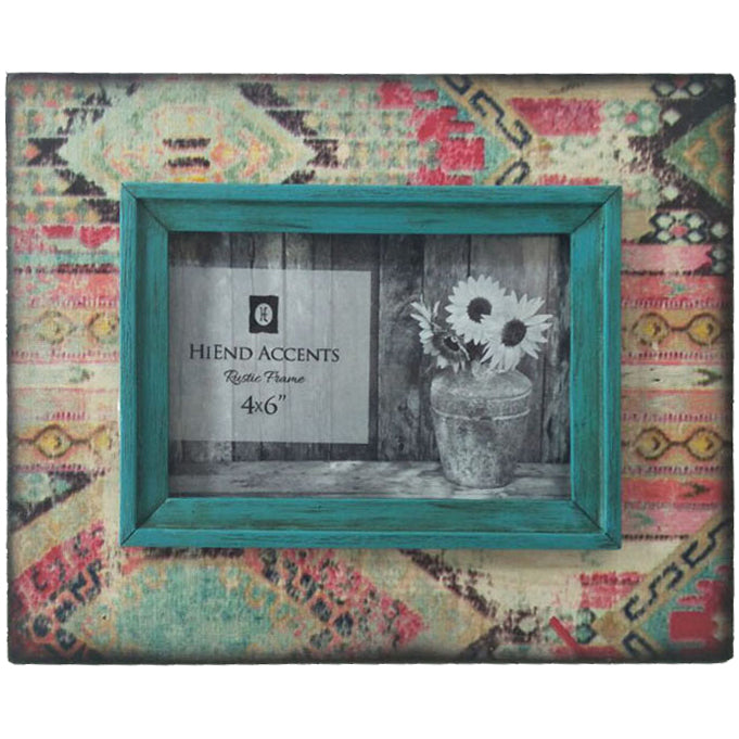 Hiend Accents Aztec Tapestry Picture Frame – Stunning Southwestern Design For Cherished Memories And Home Decor Turquoise Resin+Wood Wd1713