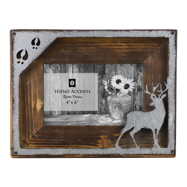 Hiend Accents Deer Cutout Picture Frame - Rustic Wood And Metal Design For Cherished Outdoor Memories Brown,Grey Wood,Iron Wd1716
