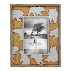 Hiend Accents Bear Cutout Picture Frame - Rustic Charm With Whimsical Bear Silhouettes For Nature-inspired Decor Tan,Grey Wood,Iron Wd1717