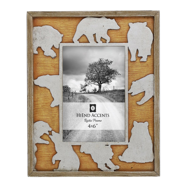 Hiend Accents Bear Cutout Picture Frame - Rustic Charm With Whimsical Bear Silhouettes For Nature-inspired Decor Tan,Grey Wood,Iron Wd1717