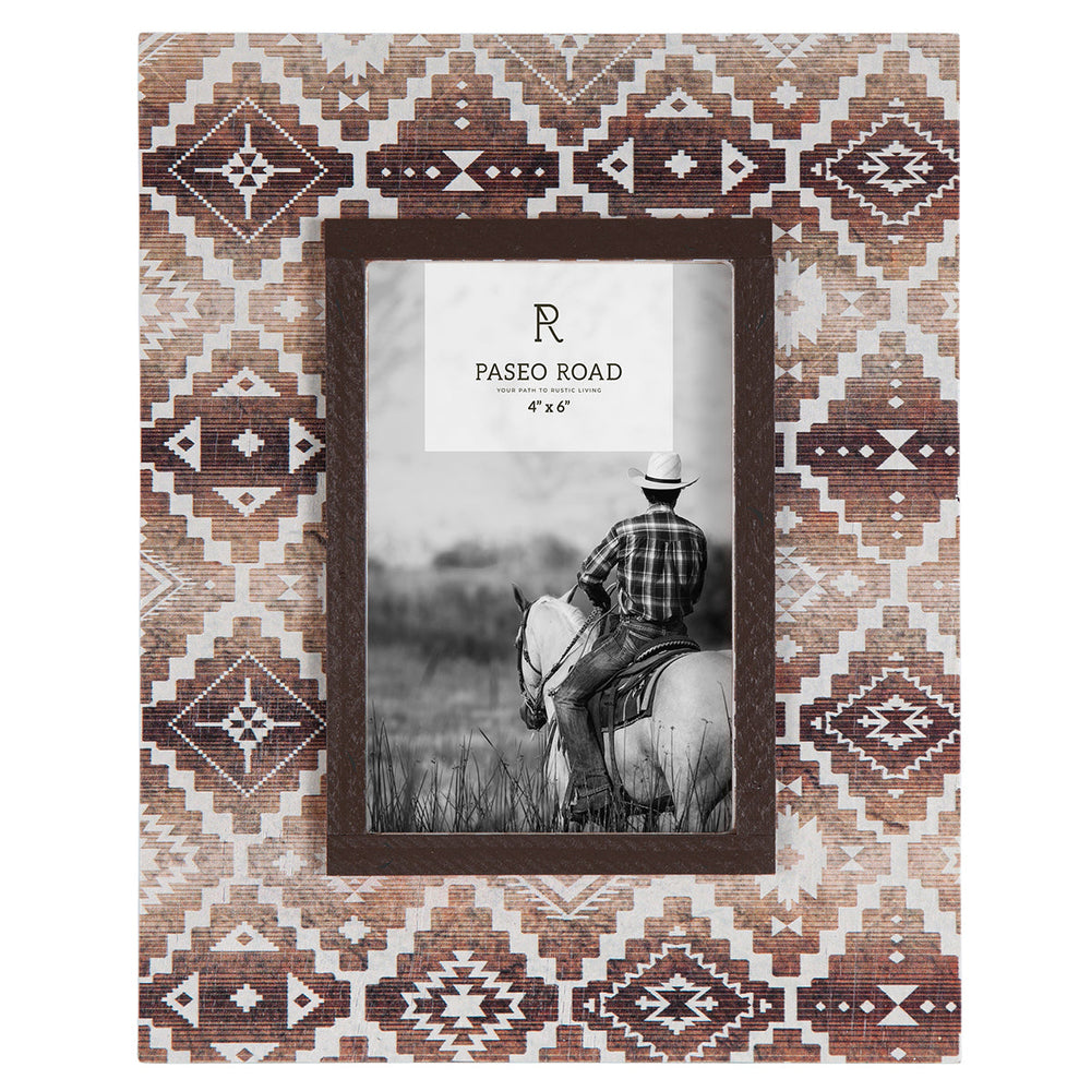 Hiend Accents Chalet Picture Frame - Elevate Your Decor With Stunning Earth-tone Aztec Patterns And Durability Brown,White Wood Wd1779