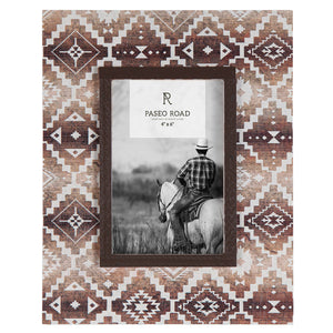 Hiend Accents Chalet Picture Frame - Elevate Your Decor With Stunning Earth-tone Aztec Patterns And Durability Brown,White Wood Wd1779