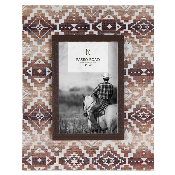 Hiend Accents Chalet Picture Frame - Elevate Your Decor With Stunning Earth-tone Aztec Patterns And Durability Brown,White Wood Wd1779