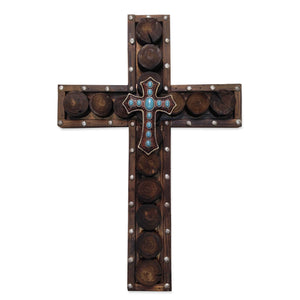 Hiend Accents Studded Wood & Turquoise Cross Wall Décor - Rustic Elegance For Stylish Home Transformations  Resin Wd2005