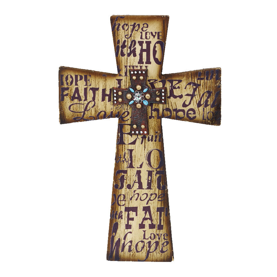 Hiend Accents Layered Cross Decor - Elegant Wooden Design With Inspirational Words For Spiritual Home Style Cream & Brown Wooden W,Painted Resin Wd2012