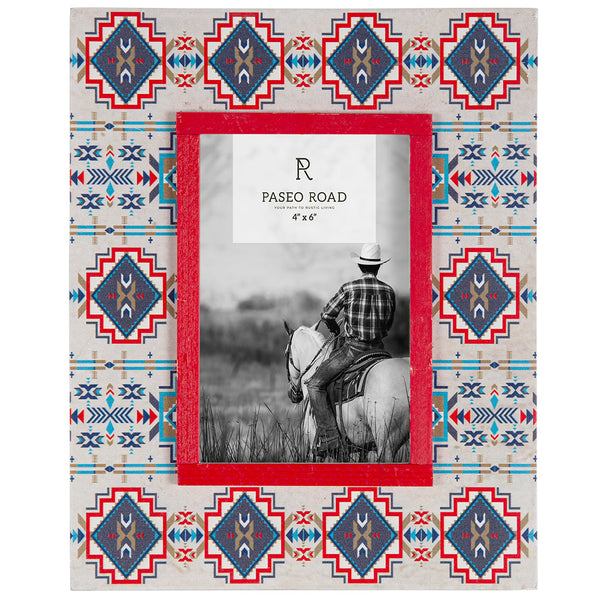 Hiend Accents Spirit Valley Picture Frame - Elevate Home Decor With Stunning Aztec Patterns And Easy Installation Cream,Red,Green Wood Wd2113