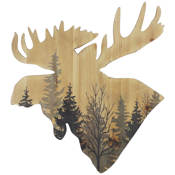Hiend Accents Moose Head Rustic Wall Art - Exquisite Wooden Carving With Cascading Trees For Nature Lovers Tan Wooden Wd2220